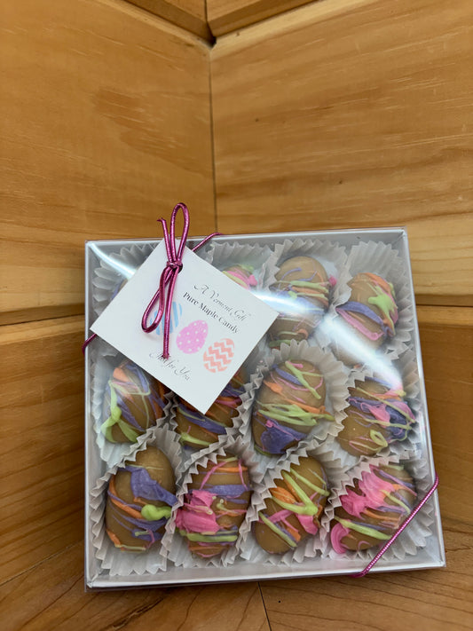 Pure Vermont Maple Candy- 12 Piece Chocolate Striped Maple Candy Easter Eggs
