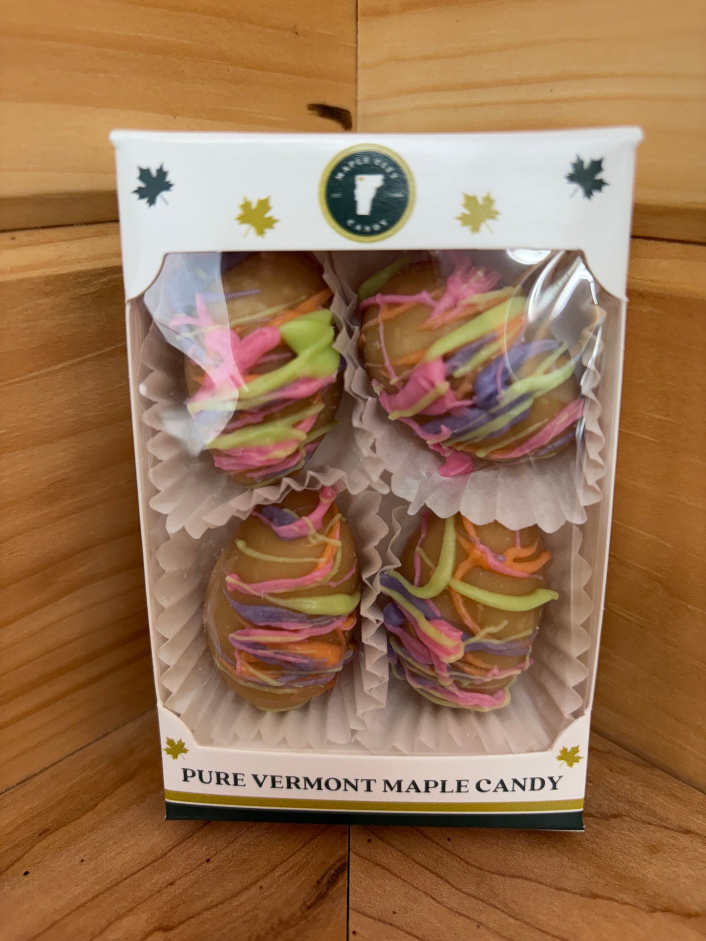 Pure Vermont Maple Candy Eggs- 4 Piece Chocolate Striped Eggs